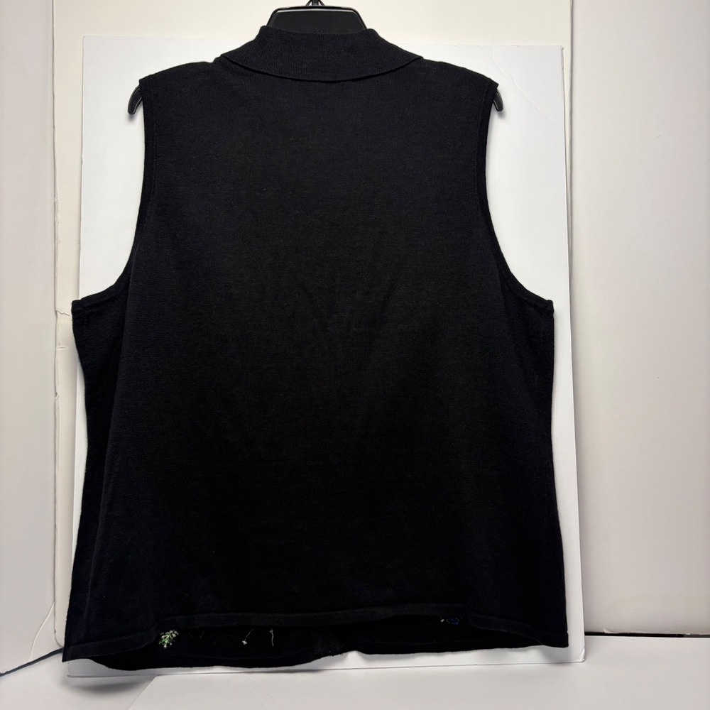 Hampshire Studio Snow Christmas Sweater Vest Womens 1X Black Zip Front Embroider - Picture 2 of 4